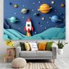 Space-Themed Photography Backdrop - Cartoon Spaceship & Galaxy Design Polyester Versatile For Birthday