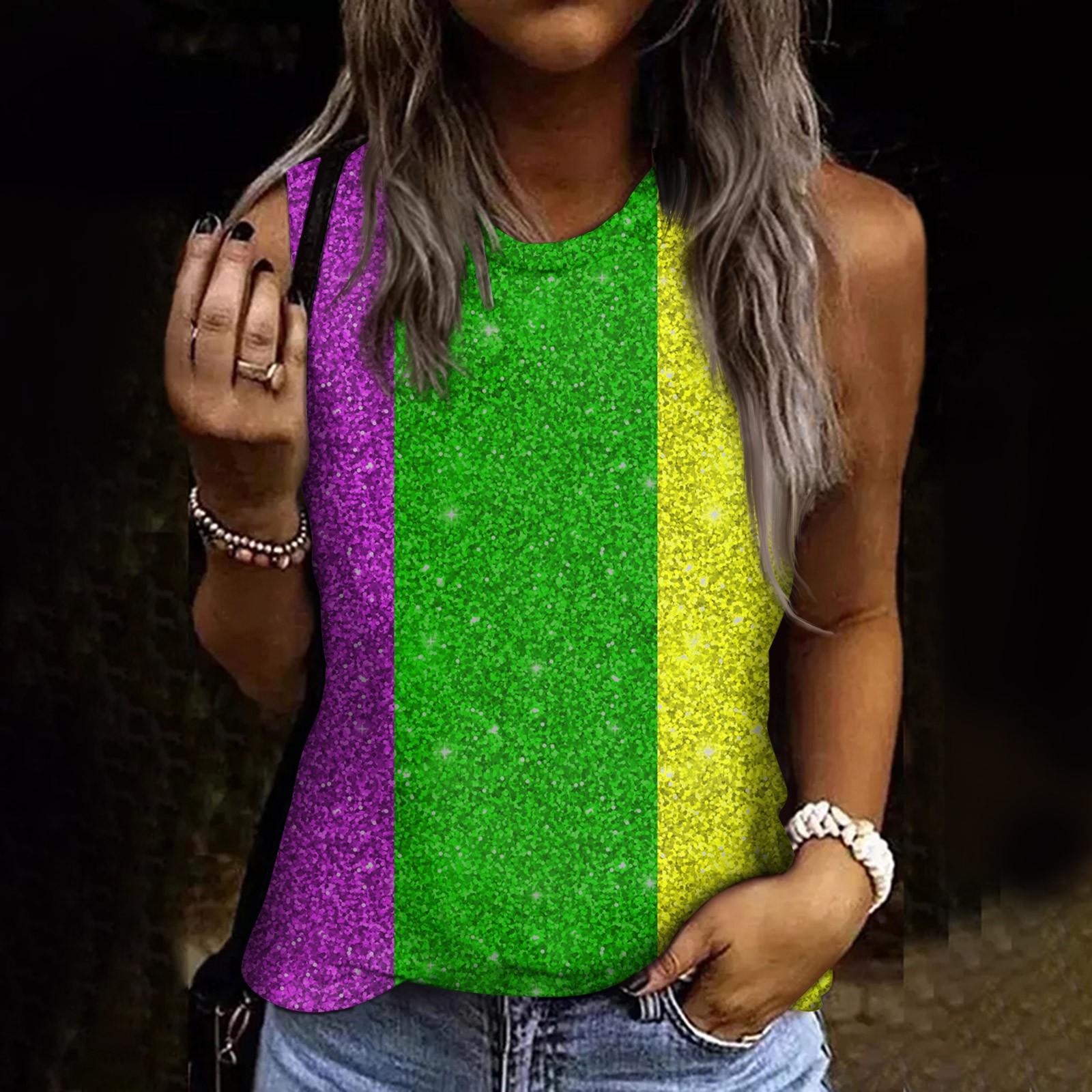 

Женская модная футболка без рукавов с круглым вырезом и карнавальным принтом для отдыха XL зелёный