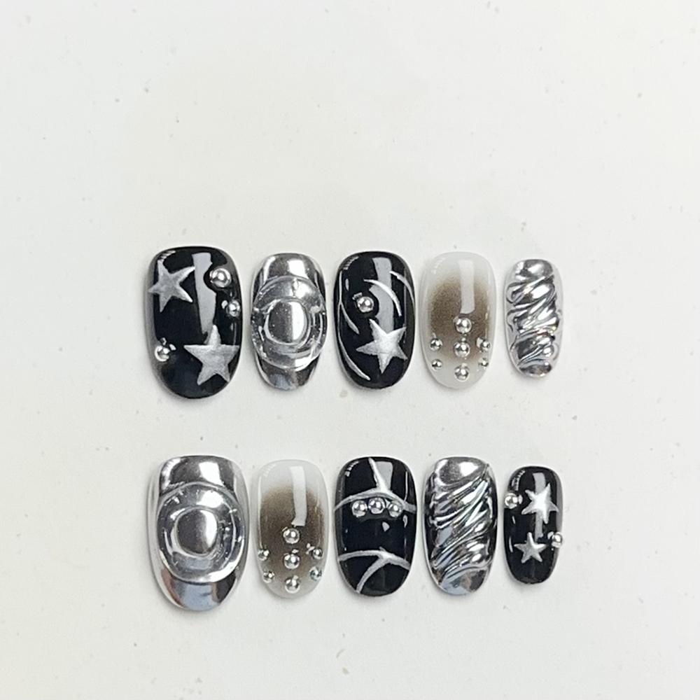 Handmade Cat Eye Short Square Oval Press On Nails With Bowknot Pearl Diamond Flower Star Decor Detachable Full Cover