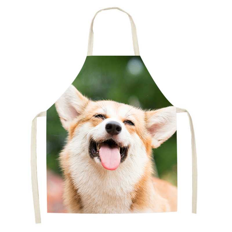 Bakery Cooking Kitchen Apron Cute Dog Pattern Printed Apron Women's Sleeveless Linen Apron Men's and Women's Children's Bibs