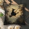 1pc Contemporary Double-Sided Witch On Broomstick Throw Pillow Cover 45.72x45.72 Cm, Short Plush Polyester Decorative Cushion Case with Zipper Closure