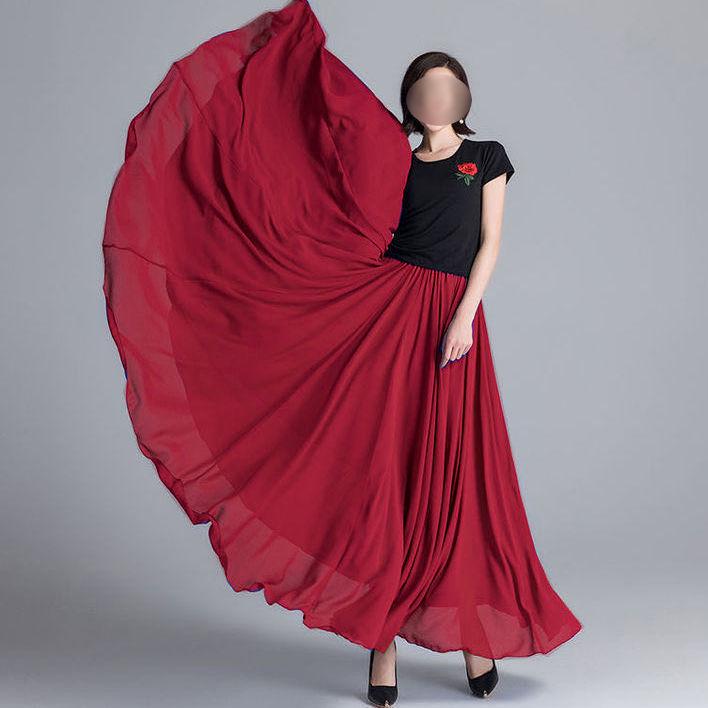 720° Chiffon Swing Skirt: High Waist, Ethnic Dance Red, Slimming Design