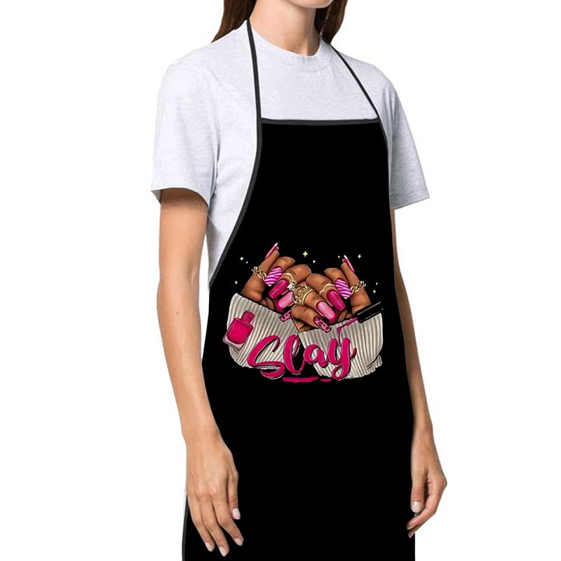 1 Pcs Nail Art Printing Beauty Kitchen Women Apron Household Cleaning Pinafore Salon Home Cooking Baking Manicure Work Clothes