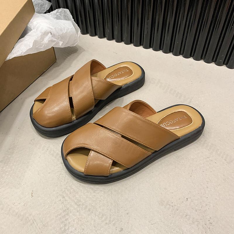 Mote Sommer Dame Halvtøfler Lukket Tå Vevd Hul Ut Mules Sko Retro Utendørs Romersk Stil Damesandaler Sandalias De Mujer