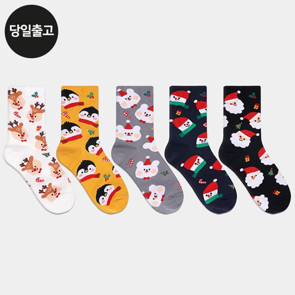 

PG Women s/Student Happy Christmas Mid-Calf Socks (5 Pairs) Set Daily Student Girls Fashion
