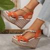 SyfIyno Summer Sandals Women's Fashion Open Toed Knitted Elastic Belt Slope Heel Thick Bottom High Heel Sandals Eleven Styles