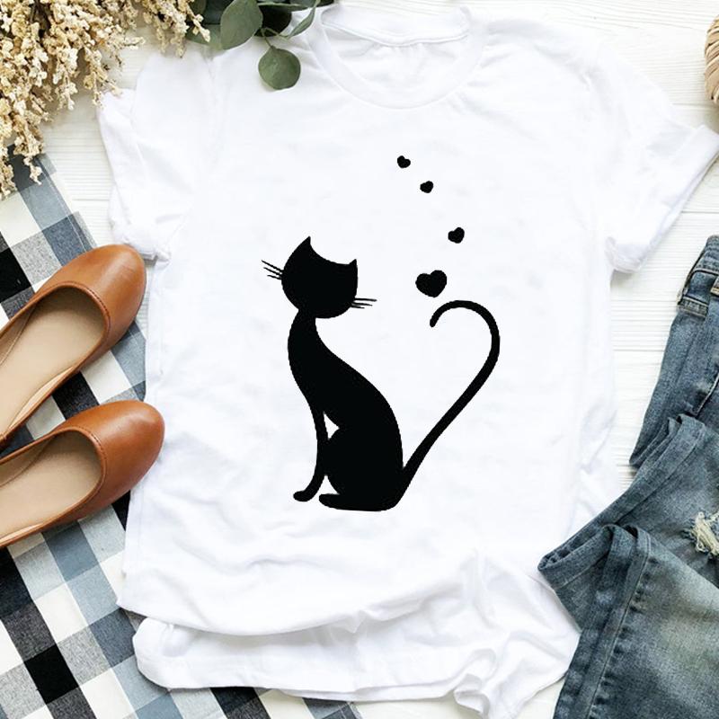 Women Lady Casual Cat Letter Funny 90S Style Cute Print Shirt T Tee For Womens Clothes