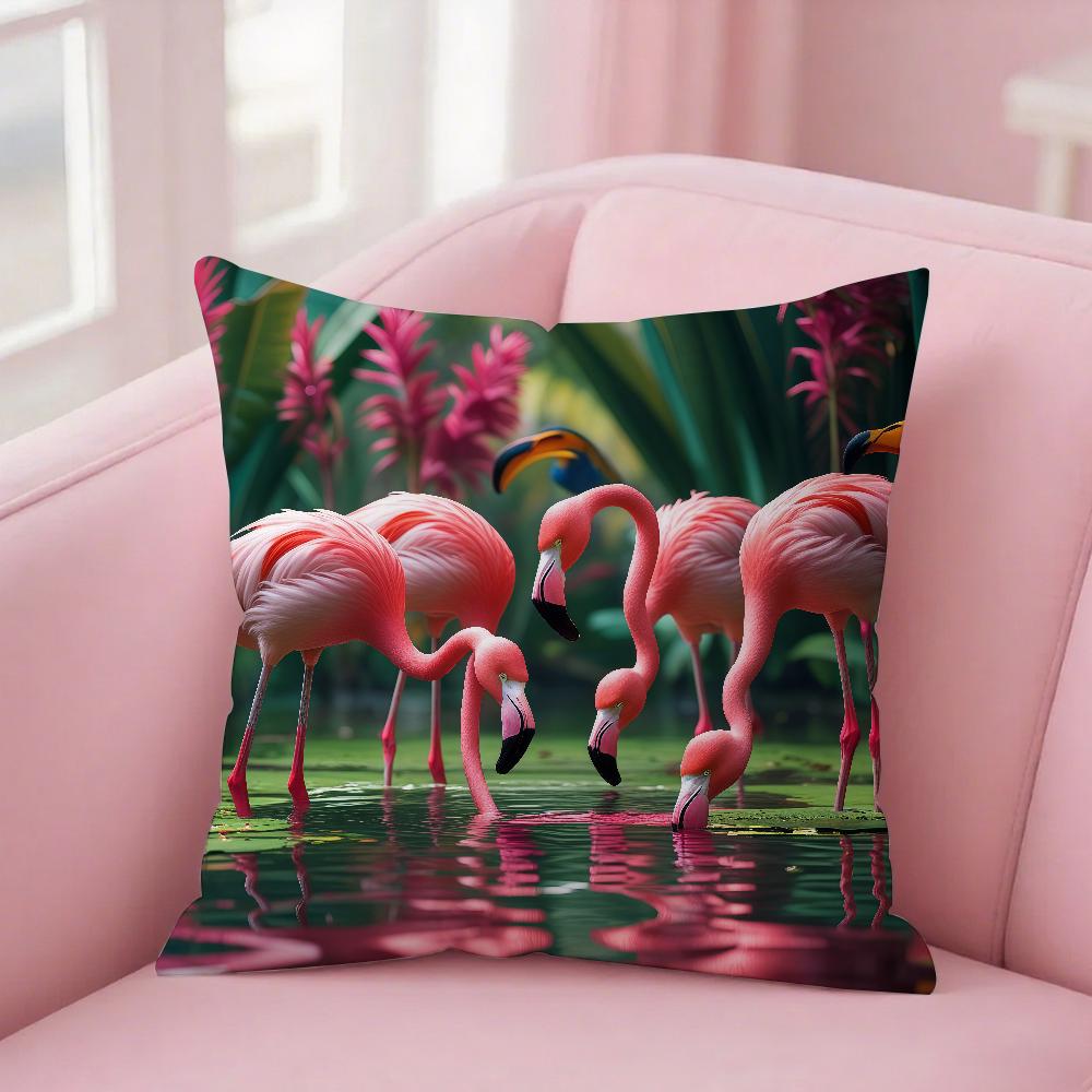 Flamingo Pillow Case Square Double-Sided Printing Sofa Cushion Cover Bedroom Bedside Pillowcover