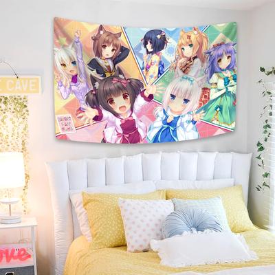 Tapiz Anime Kawaii Nekopara Estampado Lindo Colgante de Pared Decoración de Habitación Tela Grande de Fondo de Dormitorio Paño Manta de Sofá