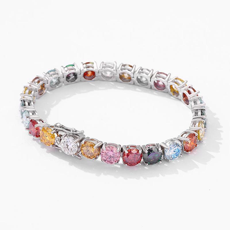 Butterflykiss Luxury 3/4/5/6.5MM Colored Rainbow Tennis Moissanite Bracelets Plated Gold 925 Silver Fine Jewelry Gift