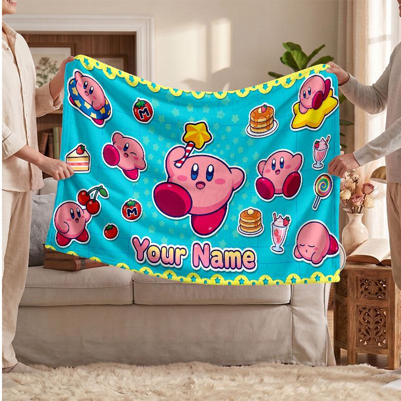 Kirby Personalized Flannel Blanket, Custom Printed Text Name, Warm Soft Blanket For Couch Bed