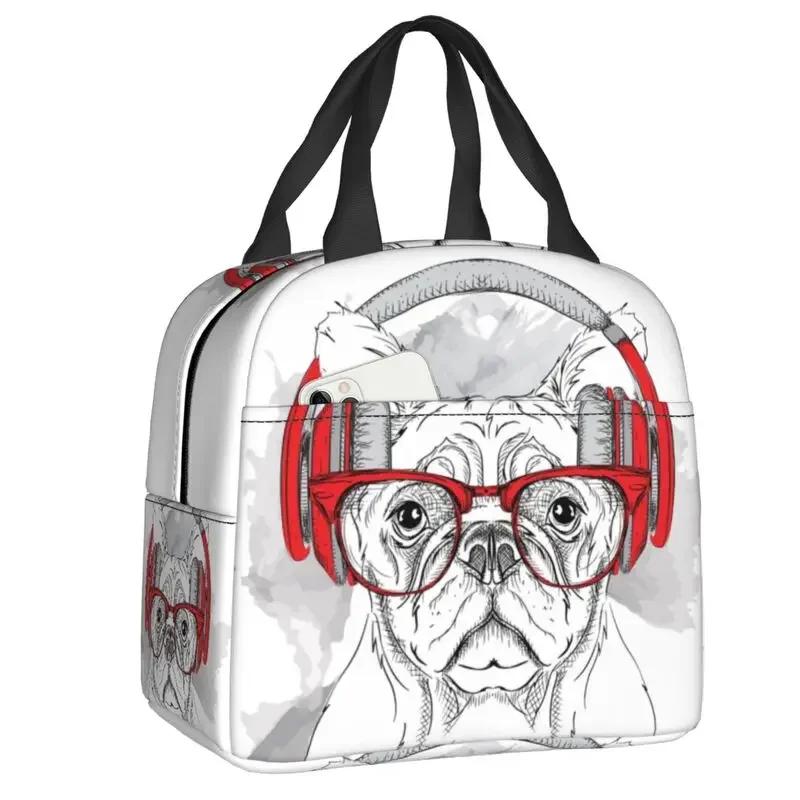 

Термоизолированные сумки для ланча для щенка французского бульдога, многоразовый контейнер с рисунком головы собаки для школьной еды, бенто-бокс 22x20x13CM