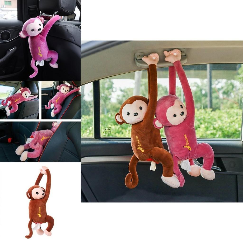 Cute Monkey Car Tissue Box Holder Plush Material Long-lasting Car And Home Use