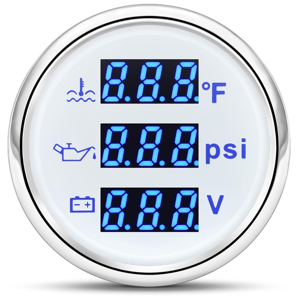 AD 52mm 3 in 1 Auto Gauge Water Temperature Oil Pressure Voltage With Alarm 1/8NPT Oil Press Water Temp Sensor For Car 12V 24V