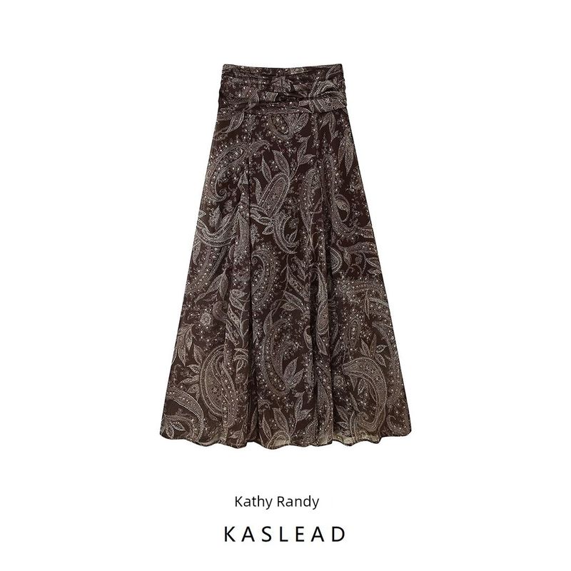 Kaslead New Women Clothes Western Style Fashion Simple and Versatile High Waist Print Slim Fit Skirt