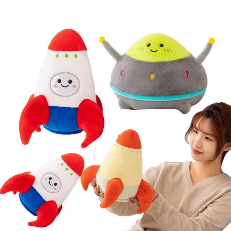 Sale 18/27cm Plush Rocket Toy Stuffed Spaceship Throw Pillow Soft Decor Birthday Gift Space Discovery Educational For Kids