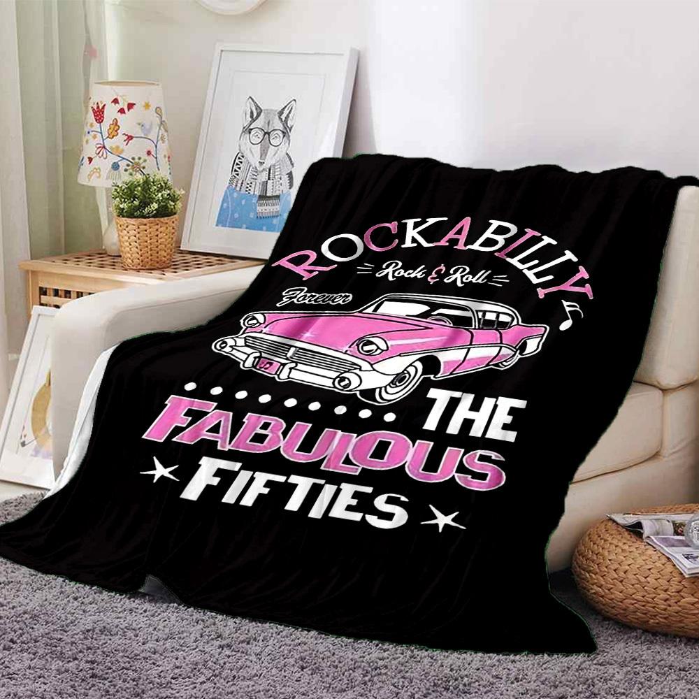 

1pc Rockabilly Fabulous Soft Flannel All-Season Throw for Home, Office, Outdoor UseDurable Comfort 100458 80cmx120cm(31inx47in)