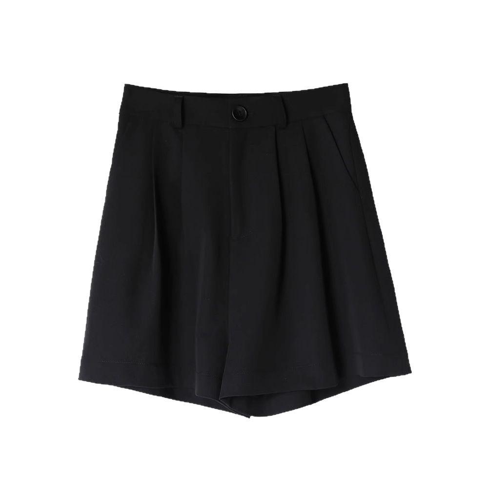Damen Schwarze High Waist Locker Geschnittene Shorts im Koreanischen Stil mit Weitem Bein - Schlankmachende Frühling Freizeitkleidung