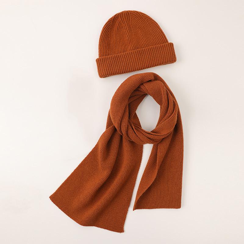 

24 Autumn and winter wool knitted hat unisex plain knitted scarf warm scarf two-piece set світло-сірий колір