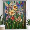 Colorful Butterflies And Flowers Screen Pattern Shower Curtain, Bathroom Decorative Shower Curtain, Home Curtain With Hooks