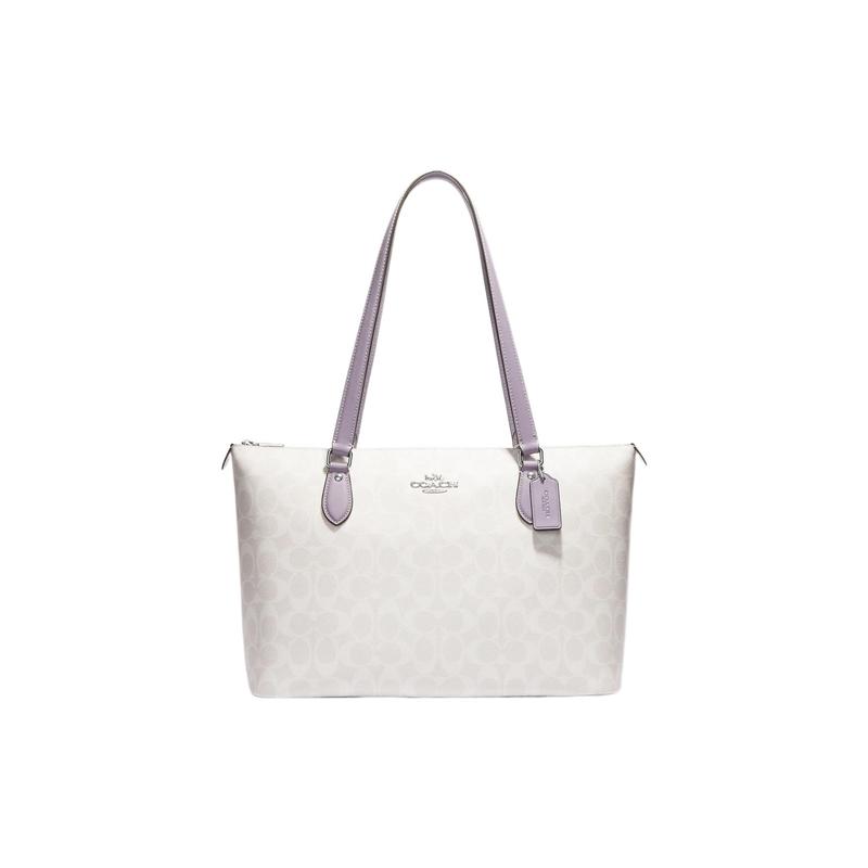

COACH shoulder bag Gallery 37 Logo logo classic presbyopic zipper closure Canvas with leather Tote Tote shopping handbag Large size for women Ivory білий