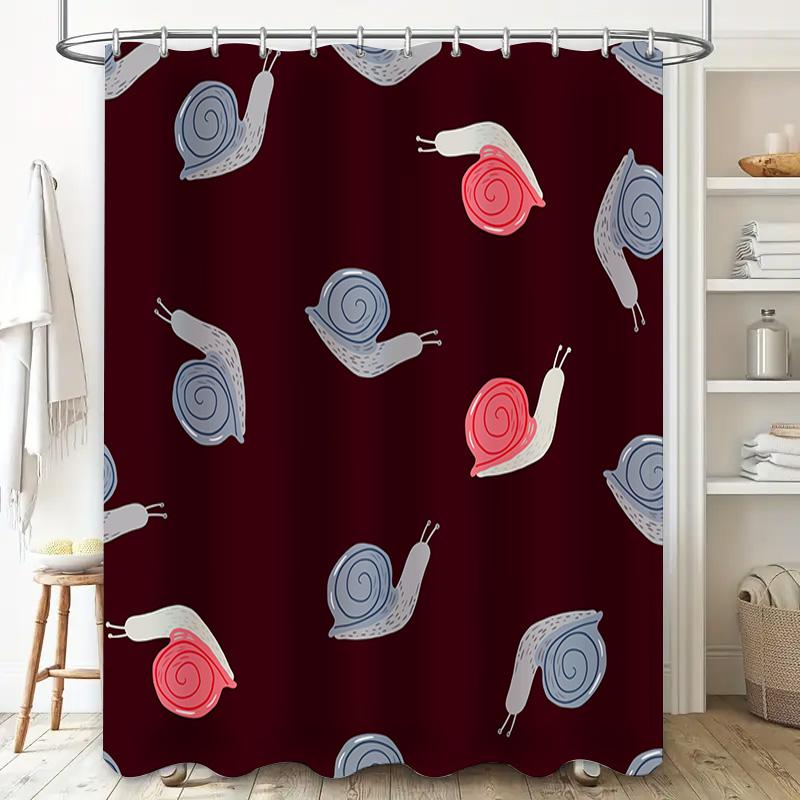 Unique Red Shower Curtain With Cute Snail Pattern For Bathroom Decor Waterproof Fabric Material Shipped Worldwide From