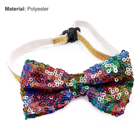 Pet Neck Bow Sequins Decor Accessories Adjustable Pet Dogs Cats Bow-knot Collar with Bell for Festival