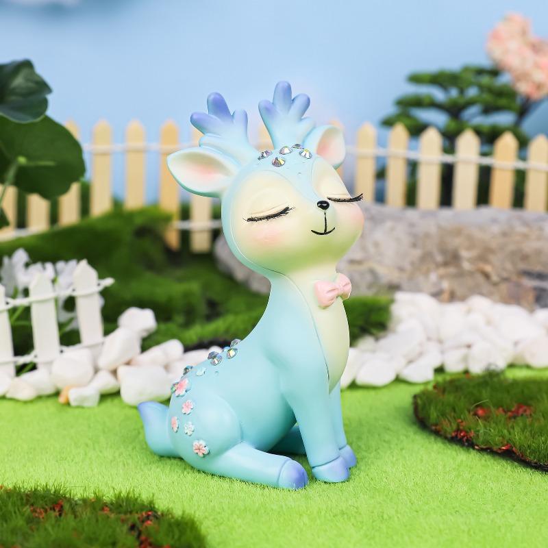 

Романтичный маленький олень-фея, Милая пара, Украшение для автомобиля в виде оленя сика, Мультяшные фигурки оленей, Смоляные украшения для торта Blue standing posture
