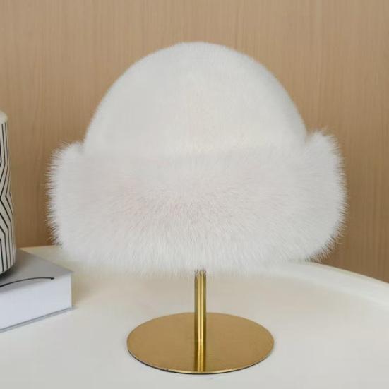 Faux Fur Winter Bucket Hat Solid Color Soft Texture Thickened Warm Plush Hat Gentle