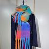 200x40cm Extra Long Wide & Thick Winter Scarf Fake Cashmere Fringe Shawl Rainbow Plaid Windproof Scarf Wrap for Women