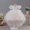 Rochie elegantă pentru copii cu mâneci bufante, broderii, o trenă și o fustă de prințesă pe straturi – perfectă pentru petreceri de ziua de naștere și ca rochie de domnișoară de onoare