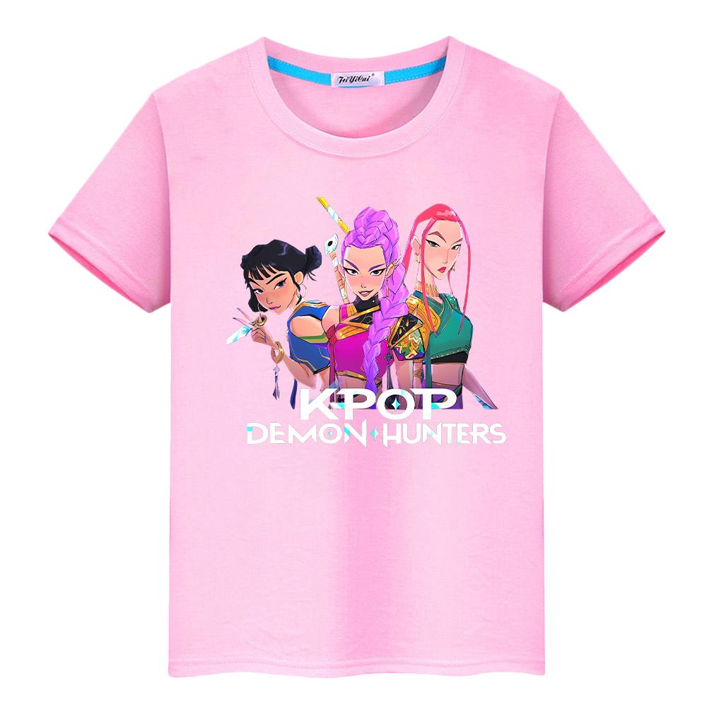 kpop demon hunters Print 100%Cotton Cute Tees y2k Christmas t shirt for kids boy 10year anime Short  Kawaii Tops girls clothes