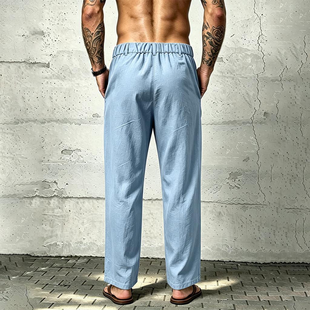 Herren Casual Leinenhose mit Bund Gerades Bein Farbe