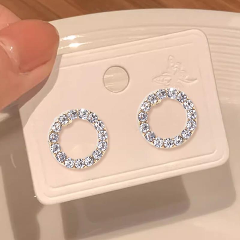 Boucles d'oreilles puces cercle simples élégantes mode polyvalentes délicates cristal sensation premium strass coréennes quotidiennes zircon accessoires