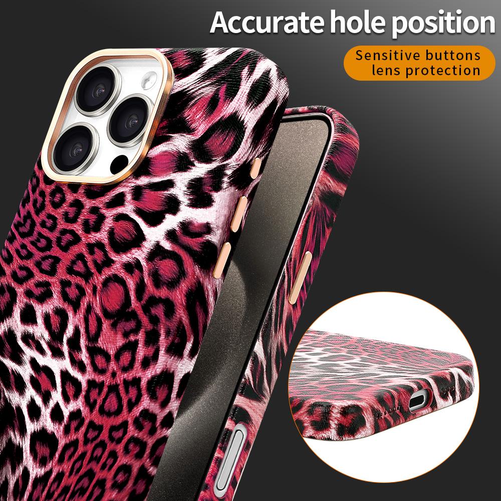 For iPhone 16 Pro Max Case Compatible with MagSafe Leopard Texture PU+PC Phone Cover