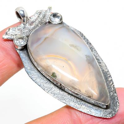 Prívesok z prírodného botswanského achátu, drahokam Topaz 925 mincový striebro 2,48" n0C76