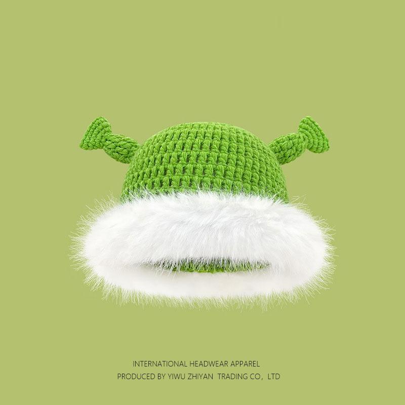 Ruffian Baby Monster Shrek Knitted Pullover Autumn and Winter Devil Long Braid Cartoon Handmade Wool Hat Tide