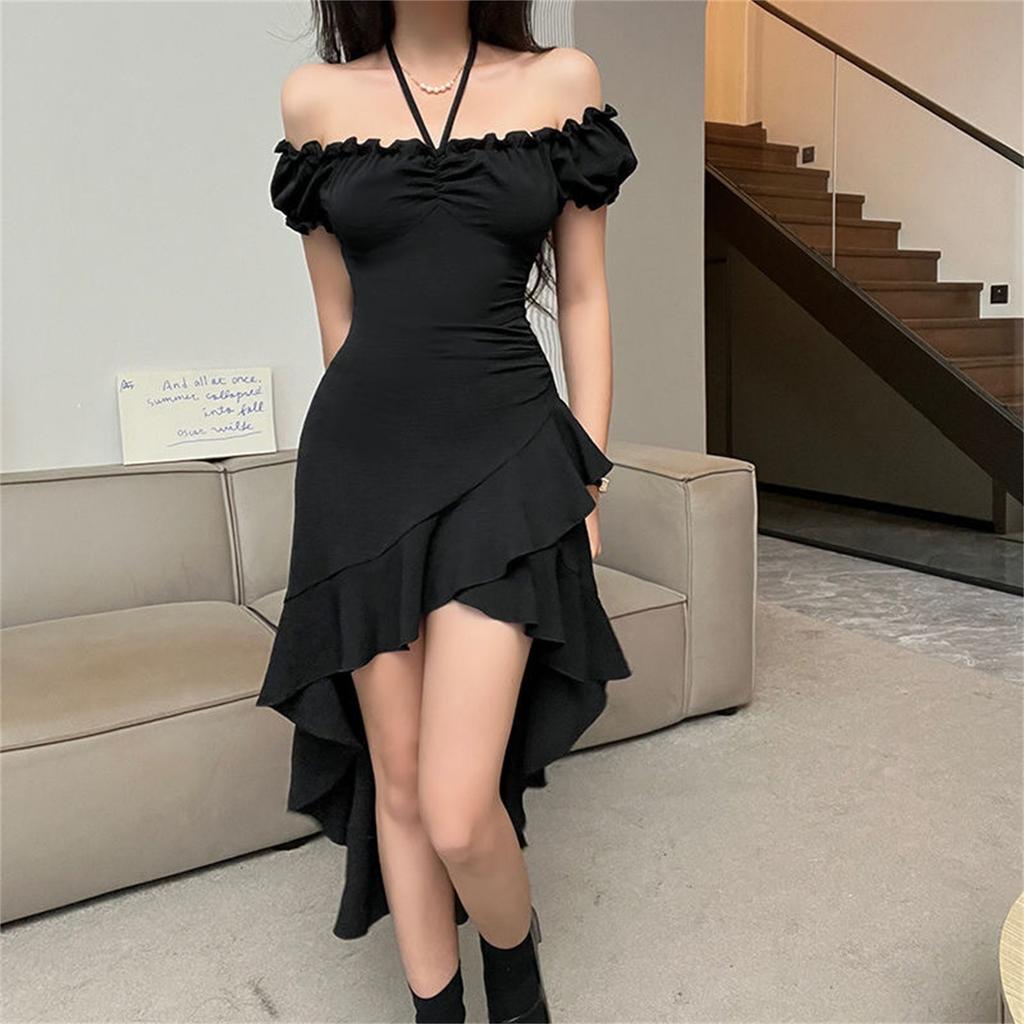 Women Fashion Sexy Solid Color Sleeveless Casual Temperament Low Neck Dress