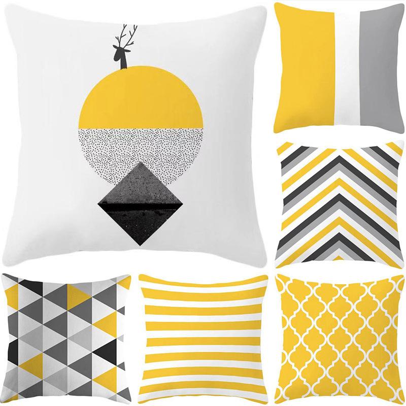 Yellow Geometric Theme Throw Pillow Covers With Digital Printing Of Short Plush Fabric Car-Shaped Sofa Cushion Office Home Decor