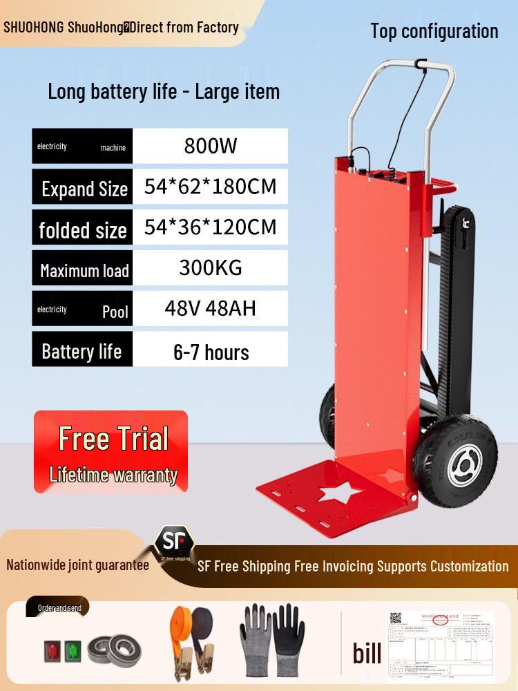 Electric Stair Climbing Trolley with Large Wheels for Moving Tiles and Cement