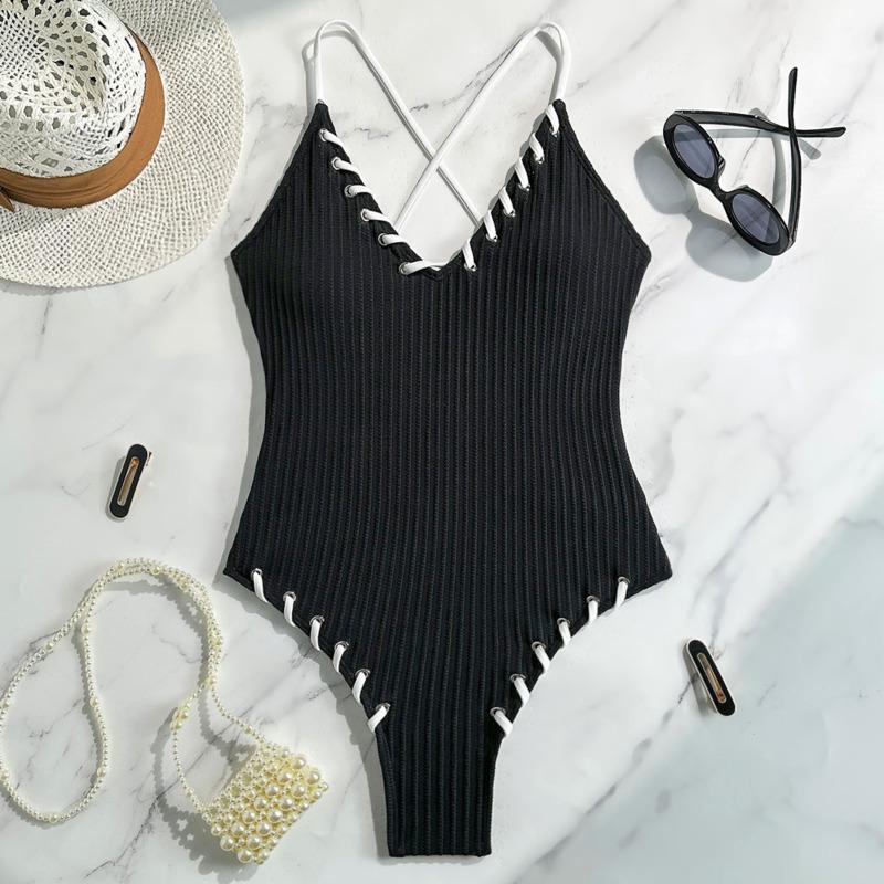 Neue Sexy Einteilige Badeanzüge Geschlossen Damen Geschnürt Bademode Push Up Für Schwimmbekleidung Körper Badeanzüge Strandbekleidung Pool Badegast