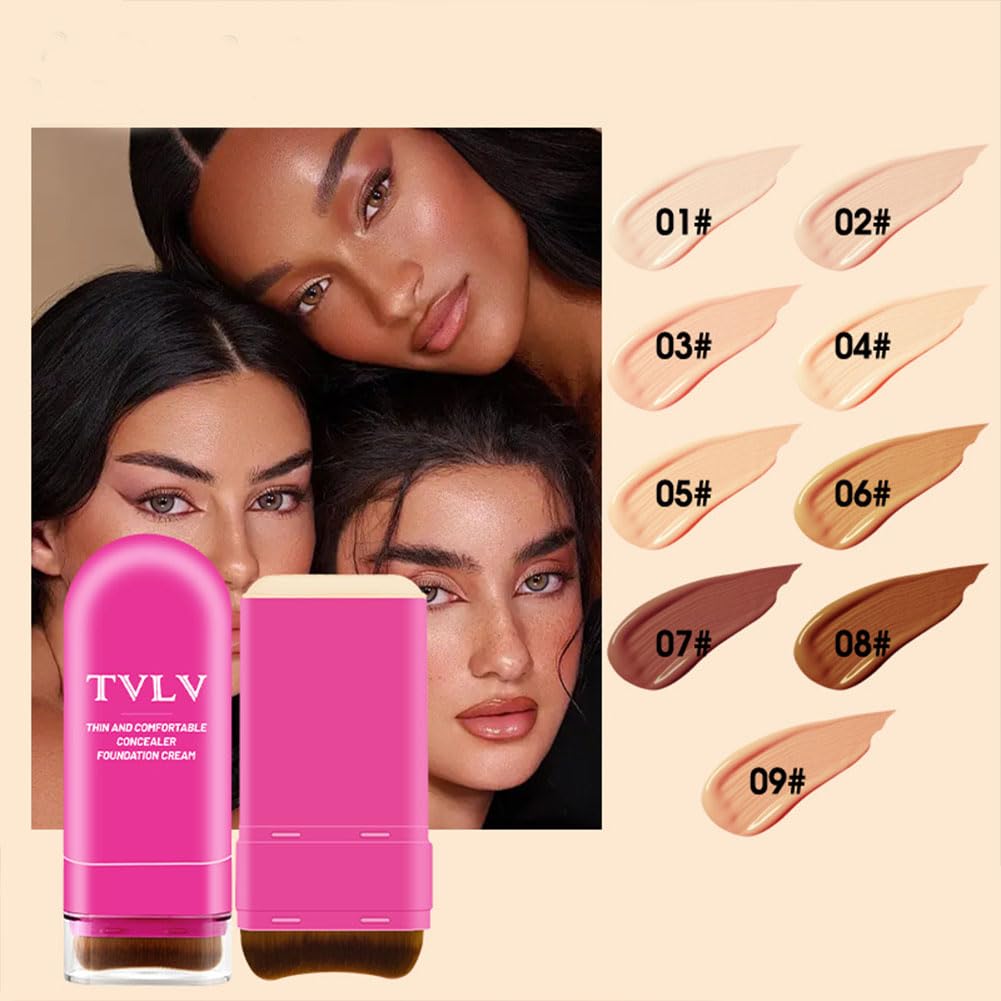 MIRUOKOU [2025 Dual Head Design] Foundation Stick with Brush, Natural Coverage, No Technique Required, Just Apply Directly, Long-lasting, Waterproof