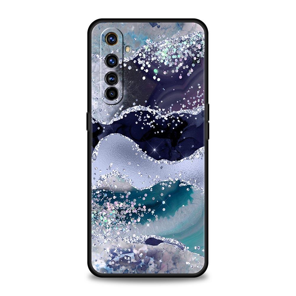 Navy Blue Glitter Agate Marble For Realme GT Neo 2 3 Phone Case Realme 9 8 5G 7 6 GT2 Pro Plus 9i 8i C21Y C3 C11 C25 C35 Cover