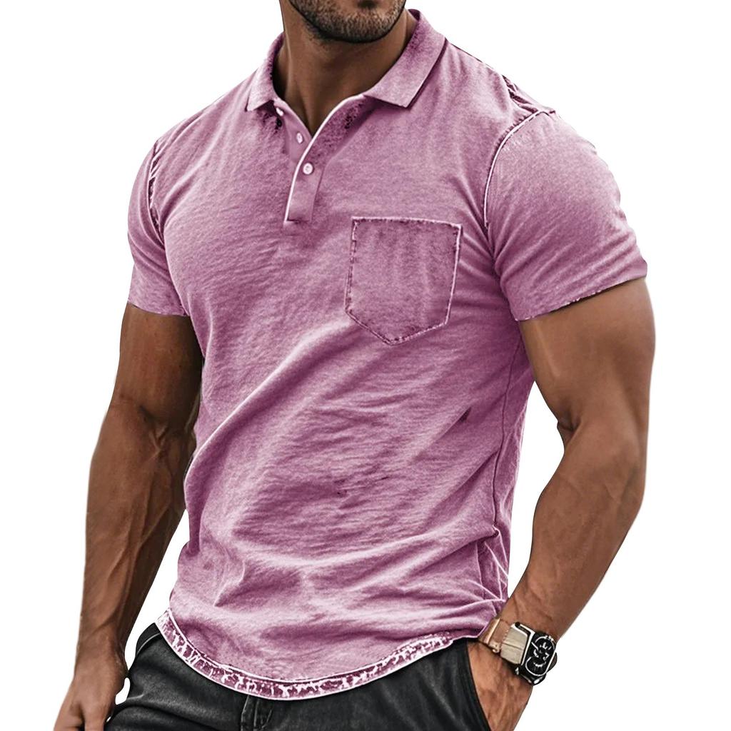 Men's Summer Retro Vintage Solid Color Sports Button Pocket T-shirt
