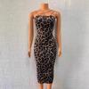Frühling und Sommer Neuer Stil Trägerloses Ärmelloses V-Ausschnitt Leo-Print Midi-Kleid Damenkleid