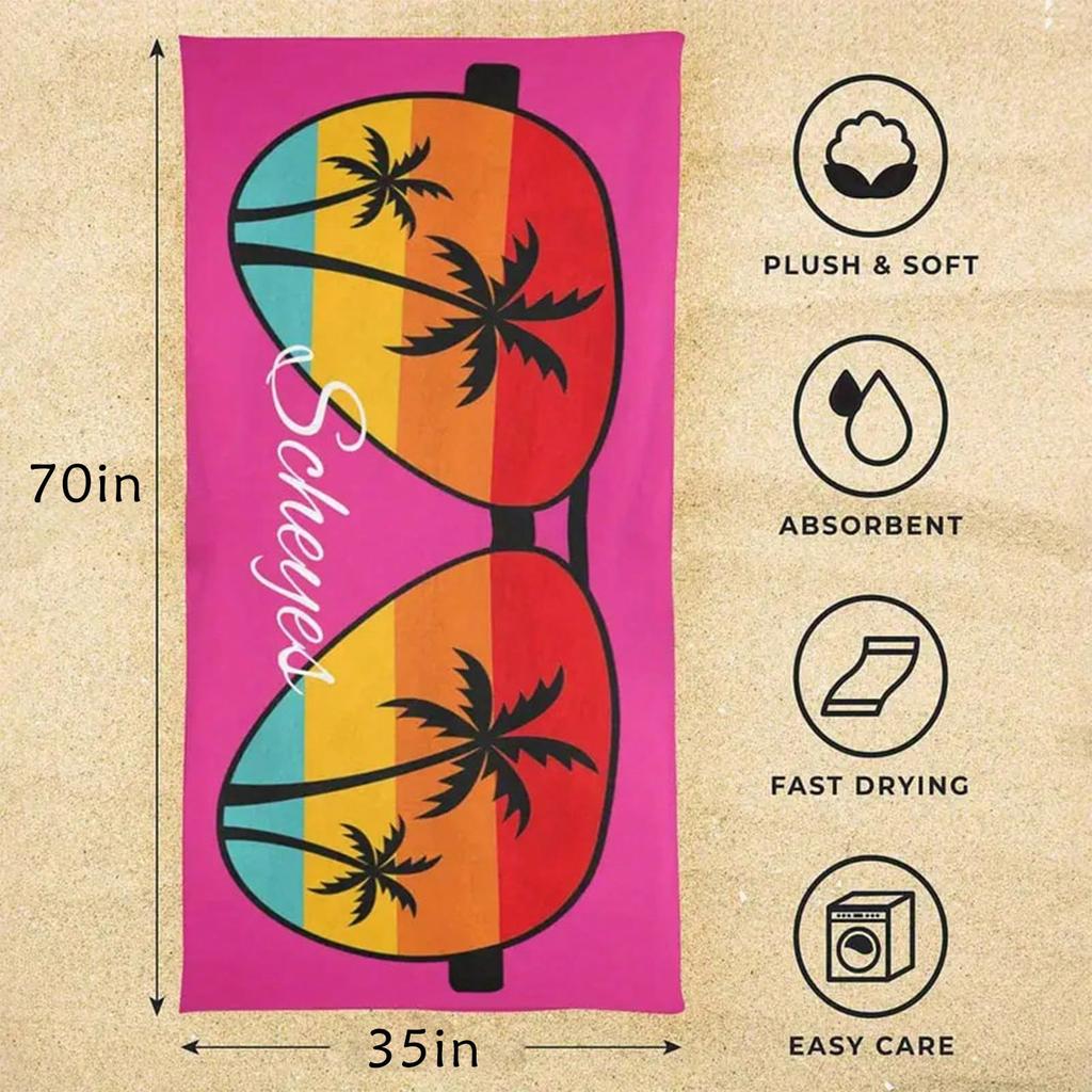 Bohemian Style izable Beach Towel with Unique Glasses And Palm Tree Design for Beaches Pools And Travel Picnics