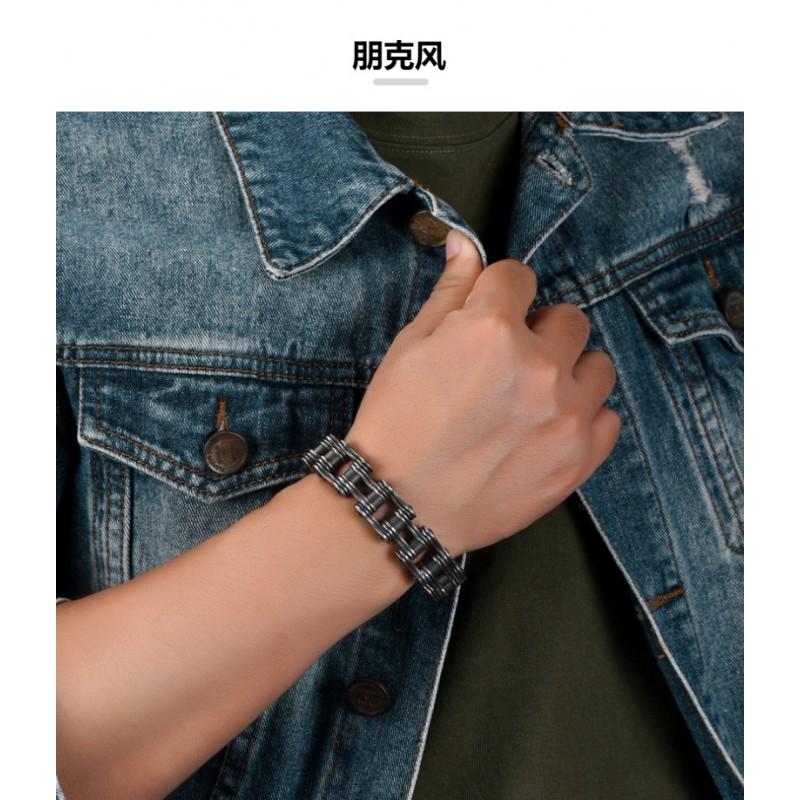 Stainless Steel Cycling Chain Bracelet Men Retro Punk Rock Biker Style Geometric Design Adjustable Length