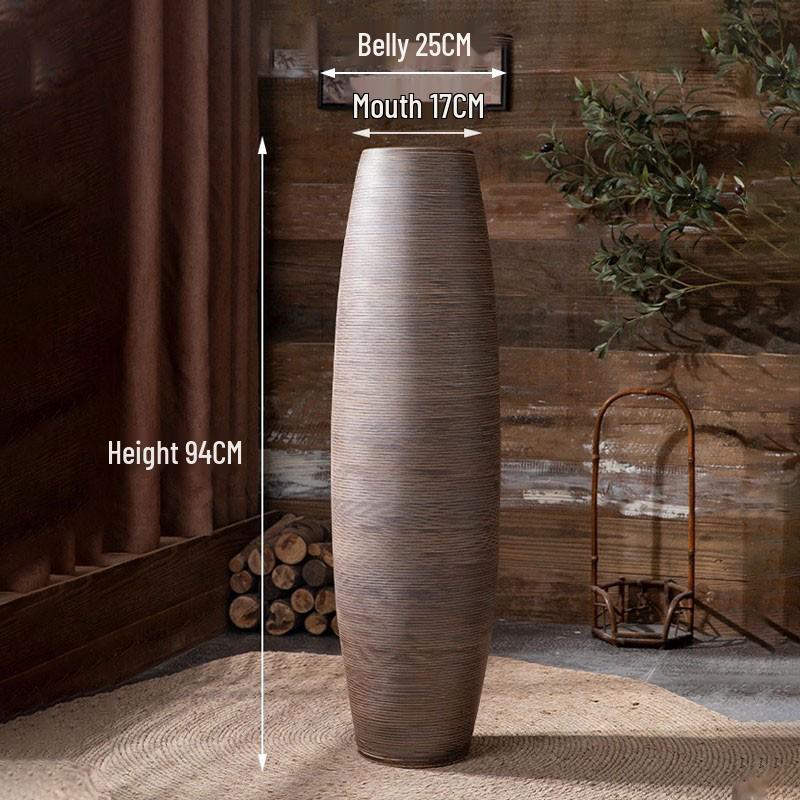Floor-Standing Ceramic Vase In Retro Wabi-Sabi Style for Dried Flowers, Ideal for Hotel, Courtyard, and Homestay Décor.