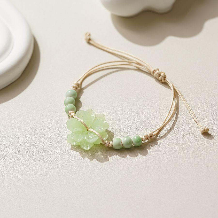 RUI RUI YU Pfirsich-Blumen-Jade-Armbänder für Frauen und Mädchen, chinesische Mode, alte rote Achat-Perlen, Charm-Armband, gewebtes Handseil, Schmuck, Geschenk