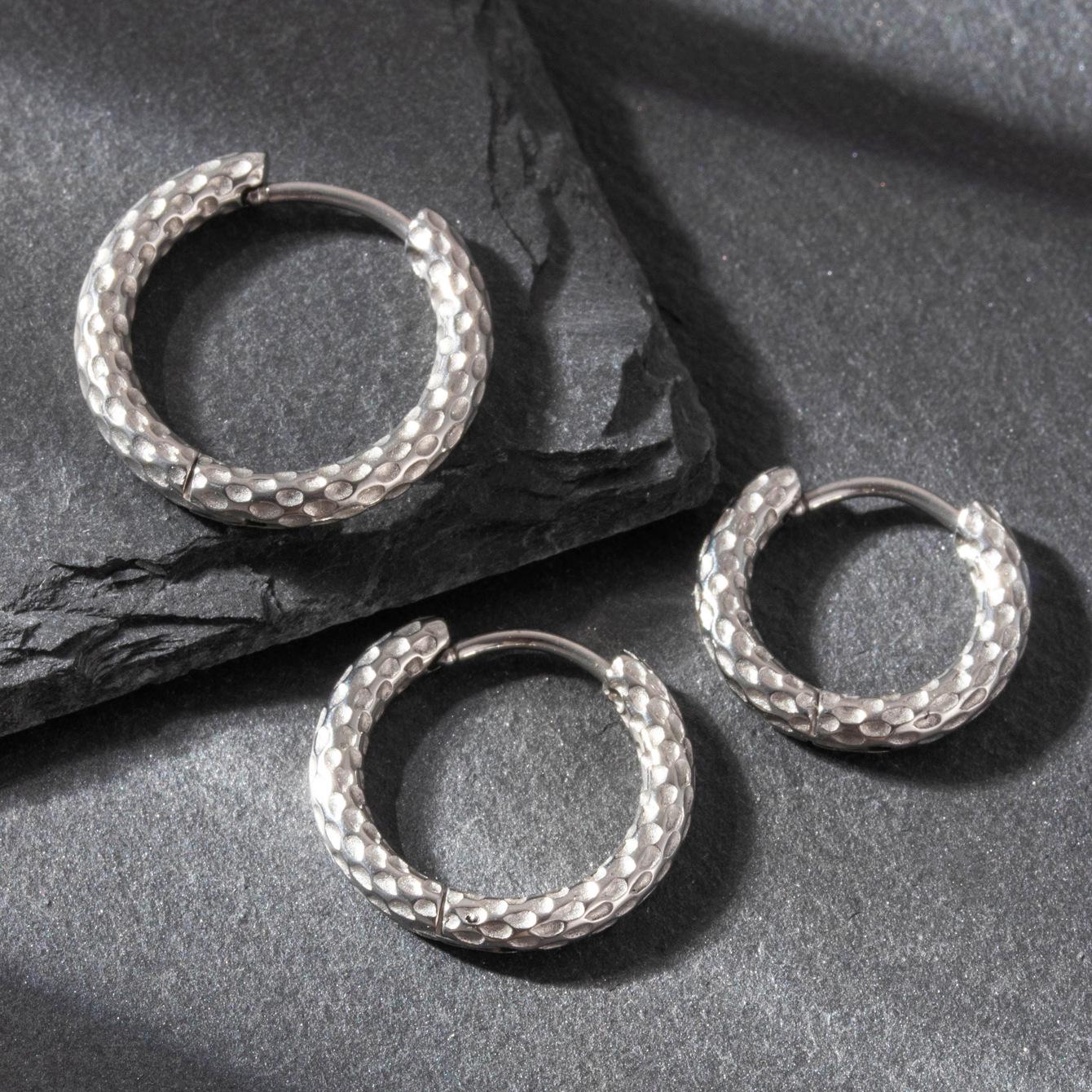 

Henson Hammered Stainless Steel Vintage Unisex Hoop Earring